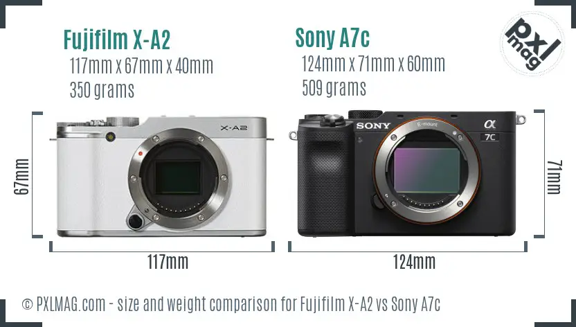 Fujifilm X-A2 vs Sony A7c size comparison