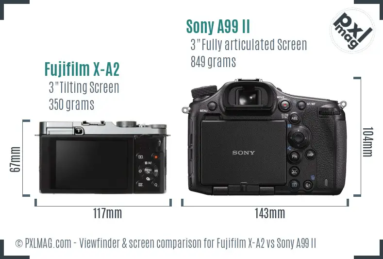 Fujifilm X-A2 vs Sony A99 II Screen and Viewfinder comparison