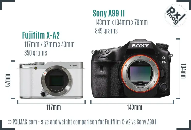 Fujifilm X-A2 vs Sony A99 II size comparison