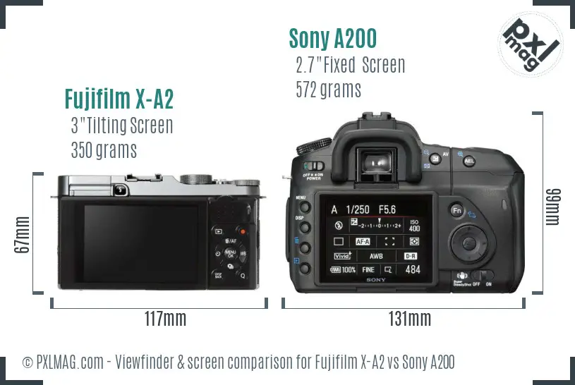 Fujifilm X-A2 vs Sony A200 Screen and Viewfinder comparison