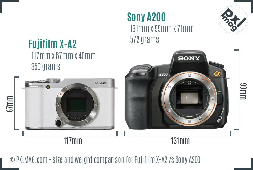 Fujifilm X-A2 vs Sony A200 size comparison