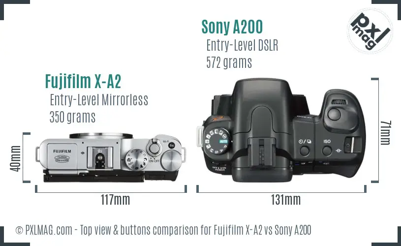 Fujifilm X-A2 vs Sony A200 top view buttons comparison