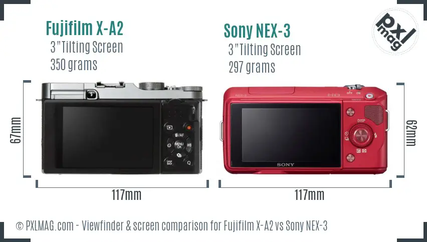 Fujifilm X-A2 vs Sony NEX-3 Screen and Viewfinder comparison