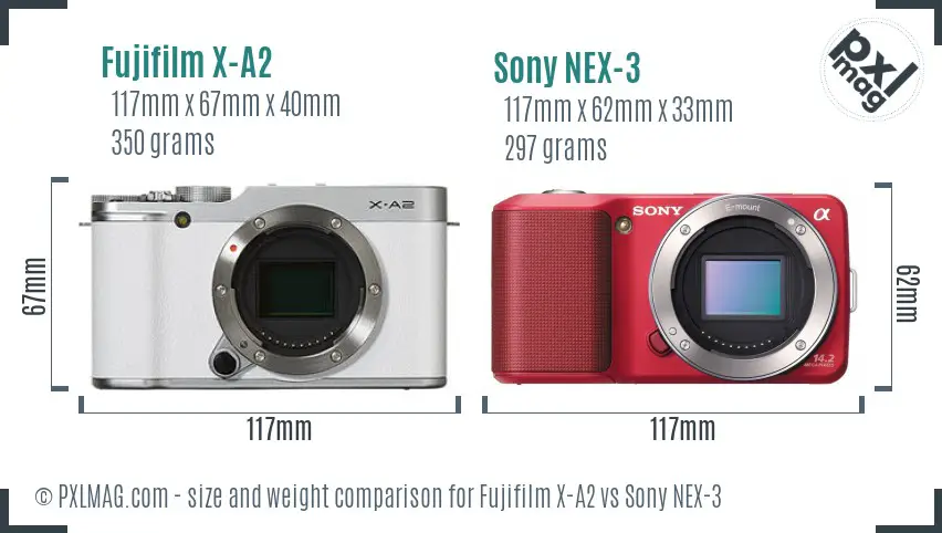 Fujifilm X-A2 vs Sony NEX-3 size comparison