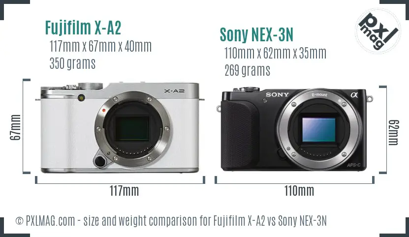 Fujifilm X-A2 vs Sony NEX-3N size comparison