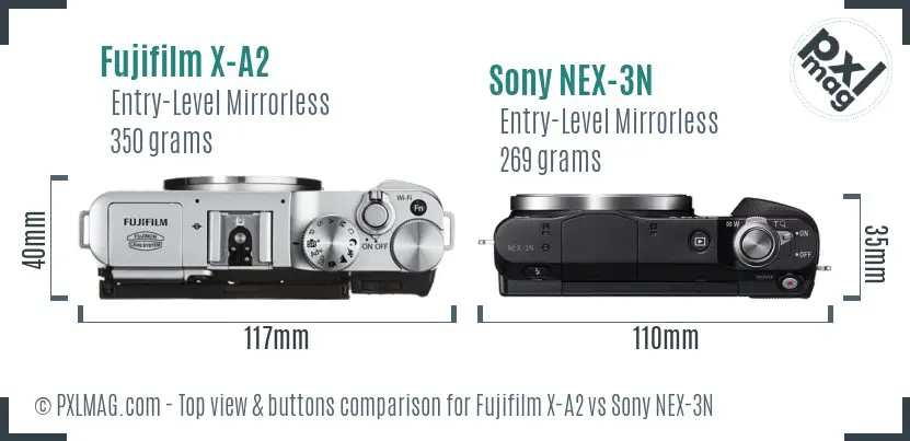 Fujifilm X-A2 vs Sony NEX-3N top view buttons comparison