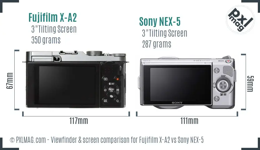 Fujifilm X-A2 vs Sony NEX-5 Screen and Viewfinder comparison