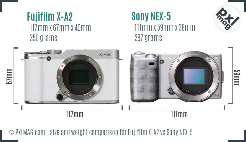 Fujifilm X-A2 vs Sony NEX-5 size comparison