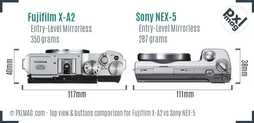 Fujifilm X-A2 vs Sony NEX-5 top view buttons comparison