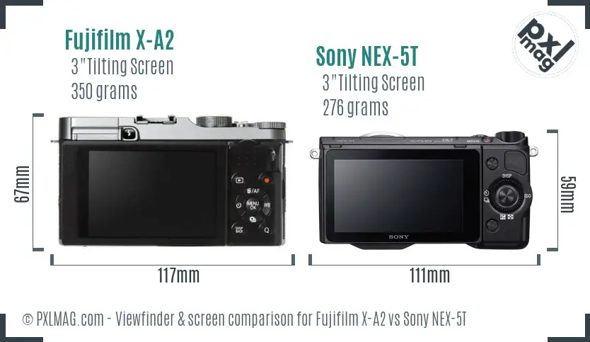 Fujifilm X-A2 vs Sony NEX-5T Screen and Viewfinder comparison