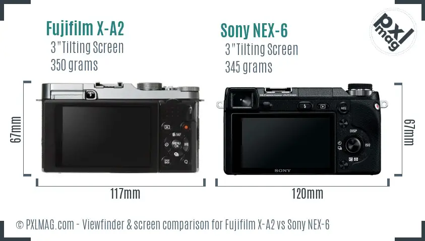 Fujifilm X-A2 vs Sony NEX-6 Screen and Viewfinder comparison