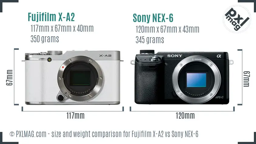 Fujifilm X-A2 vs Sony NEX-6 size comparison