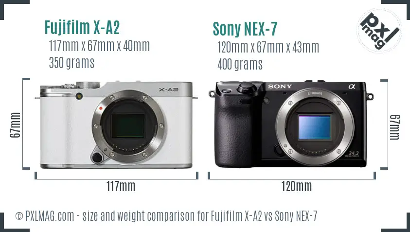 Fujifilm X-A2 vs Sony NEX-7 size comparison