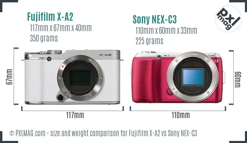Fujifilm X-A2 vs Sony NEX-C3 size comparison