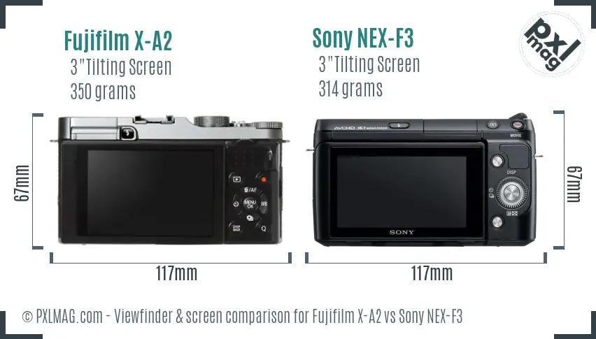 Fujifilm X-A2 vs Sony NEX-F3 Screen and Viewfinder comparison
