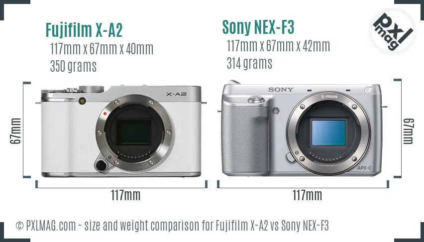 Fujifilm X-A2 vs Sony NEX-F3 size comparison