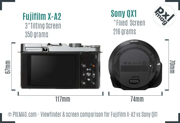 Fujifilm X-A2 vs Sony QX1 Screen and Viewfinder comparison