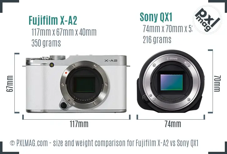 Fujifilm X-A2 vs Sony QX1 size comparison