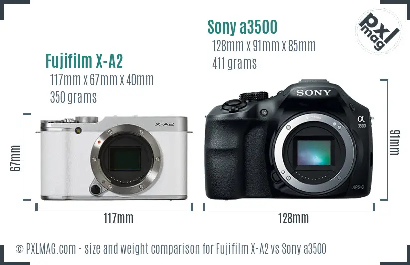 Fujifilm X-A2 vs Sony a3500 size comparison