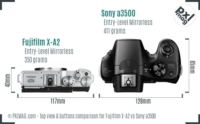 Fujifilm X-A2 vs Sony a3500 top view buttons comparison