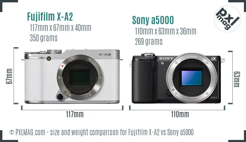 Fujifilm X-A2 vs Sony a5000 size comparison