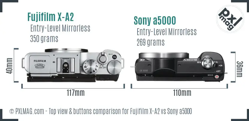 Fujifilm X-A2 vs Sony a5000 top view buttons comparison