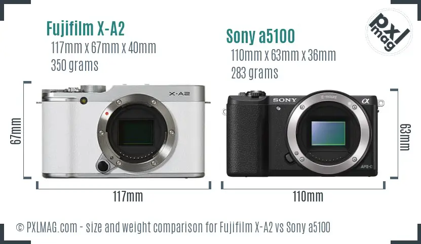 Fujifilm X-A2 vs Sony a5100 size comparison