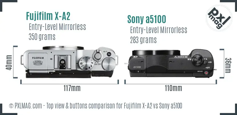 Fujifilm X-A2 vs Sony a5100 top view buttons comparison