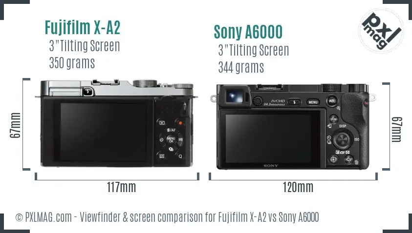 Fujifilm X-A2 vs Sony A6000 Screen and Viewfinder comparison