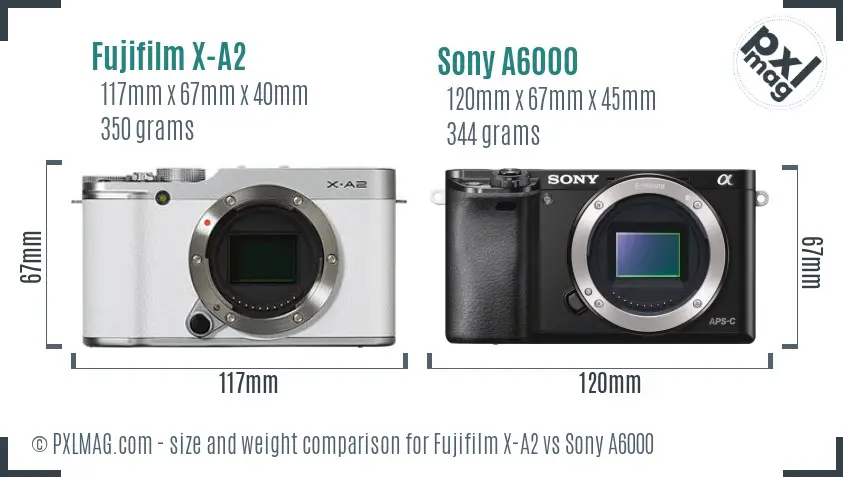 Fujifilm X-A2 vs Sony A6000 size comparison