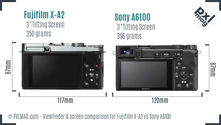 Fujifilm X-A2 vs Sony A6100 Screen and Viewfinder comparison