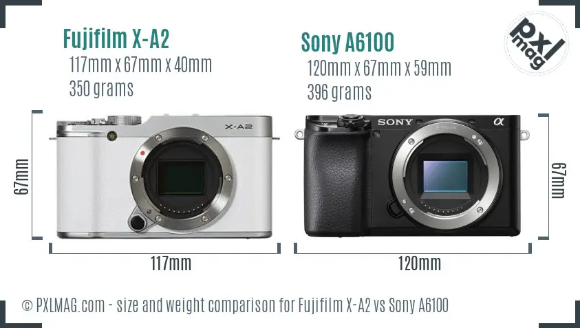 Fujifilm X-A2 vs Sony A6100 size comparison