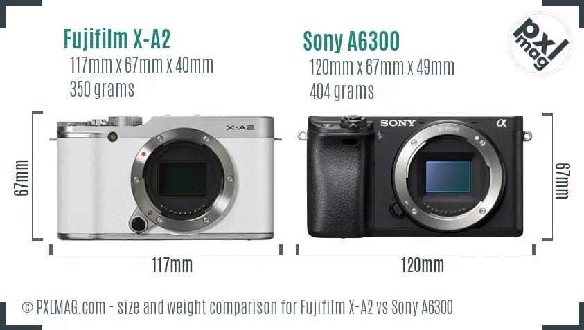 Fujifilm X-A2 vs Sony A6300 size comparison