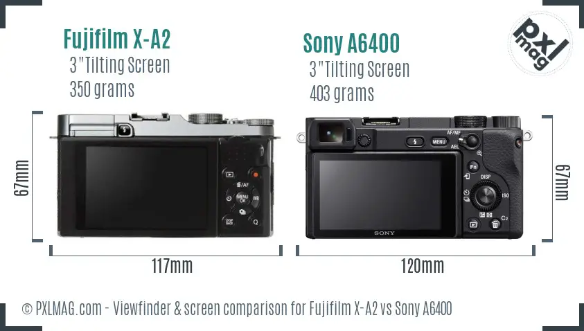Fujifilm X-A2 vs Sony A6400 Screen and Viewfinder comparison