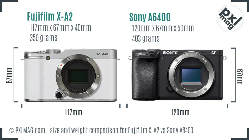 Fujifilm X-A2 vs Sony A6400 size comparison