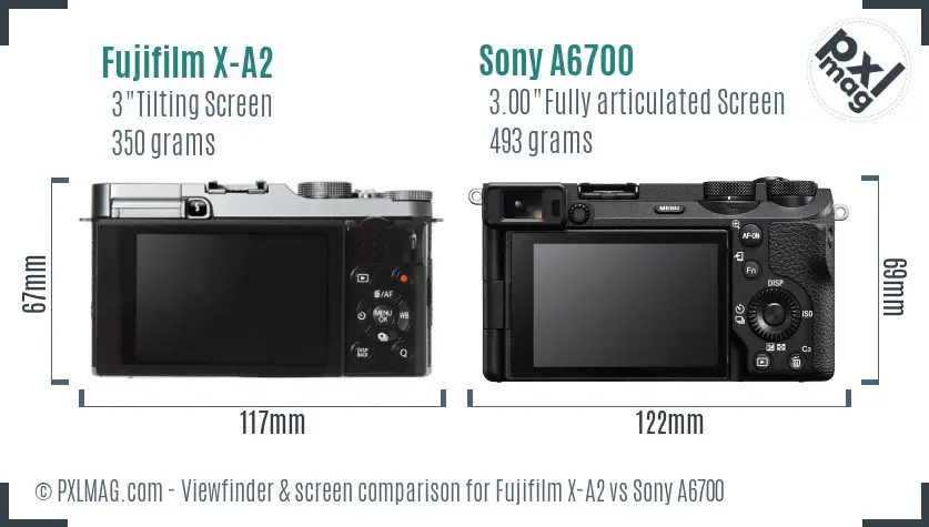 Fujifilm X-A2 vs Sony A6700 Screen and Viewfinder comparison