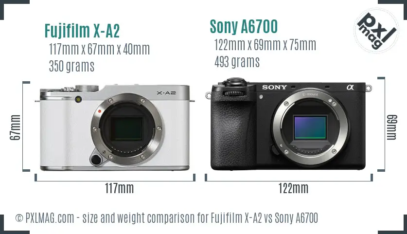 Fujifilm X-A2 vs Sony A6700 size comparison