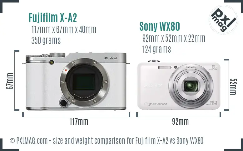 Fujifilm X-A2 vs Sony WX80 size comparison