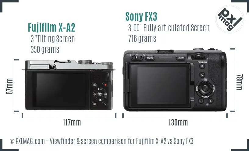 Fujifilm X-A2 vs Sony FX3 Screen and Viewfinder comparison