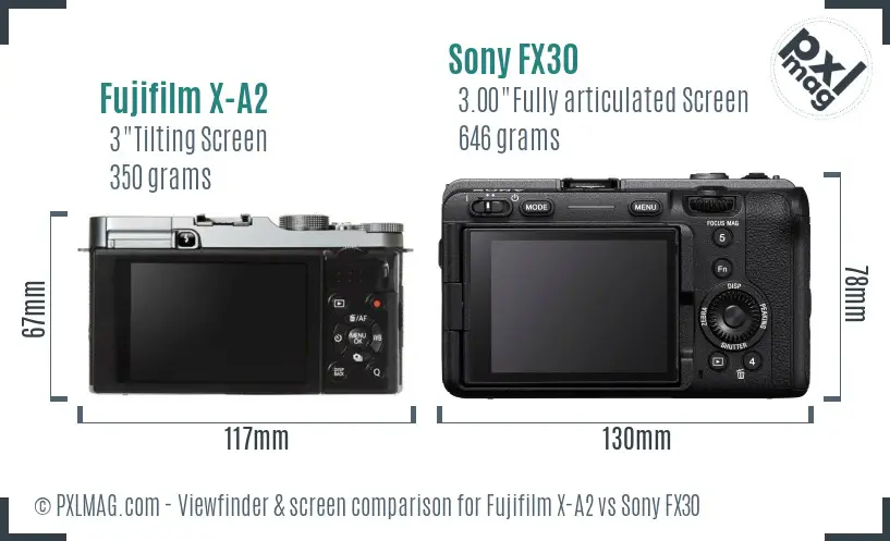 Fujifilm X-A2 vs Sony FX30 Screen and Viewfinder comparison Fujifilm X-A2 vs Sony FX30 Screen and Viewfinder comparison