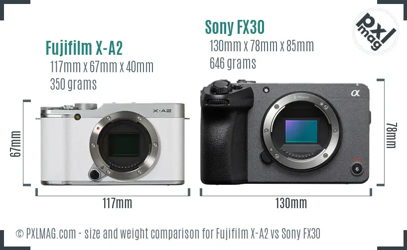 Fujifilm X-A2 vs Sony FX30 size comparison Fujifilm X-A2 vs Sony FX30 size comparison