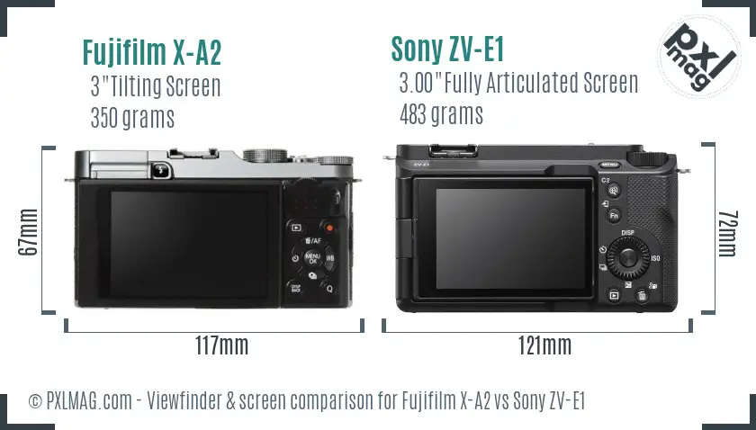 Fujifilm X-A2 vs Sony ZV-E1 Screen and Viewfinder comparison