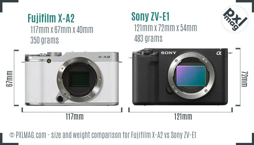Fujifilm X-A2 vs Sony ZV-E1 size comparison