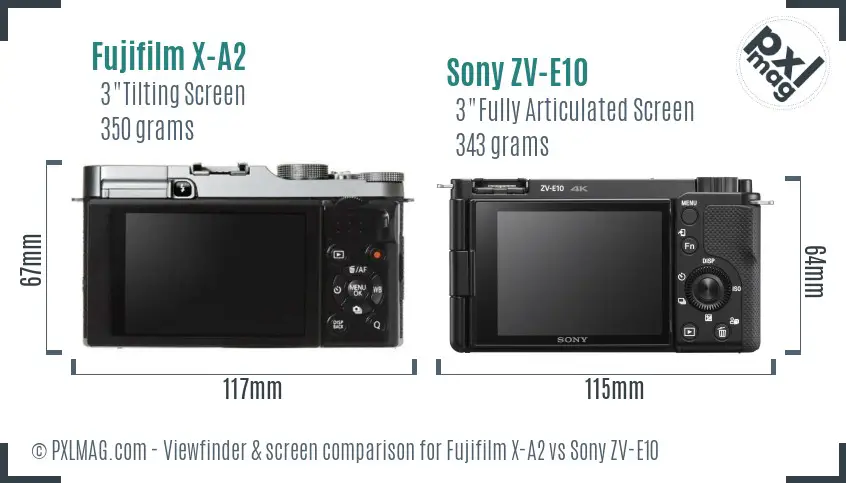 Fujifilm X-A2 vs Sony ZV-E10 Screen and Viewfinder comparison