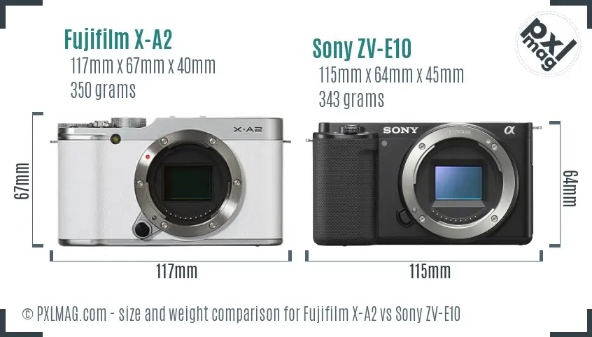 Fujifilm X-A2 vs Sony ZV-E10 size comparison
