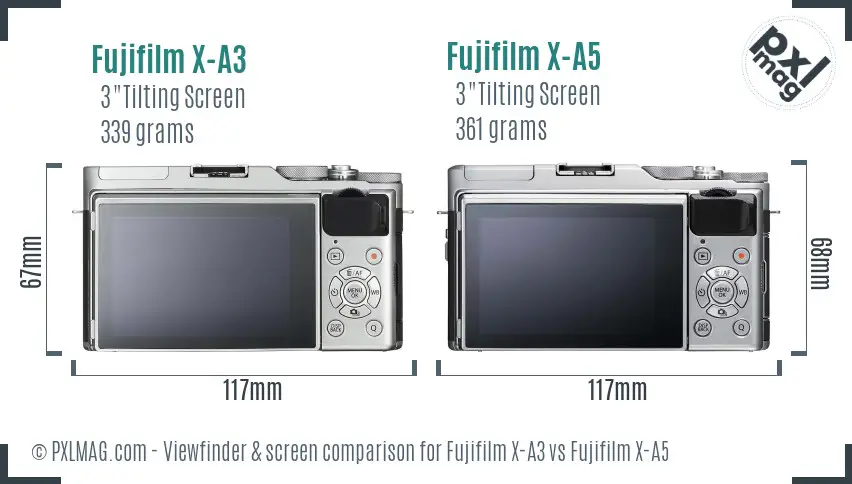 Fujifilm X-A3 vs Fujifilm X-A5 Screen and Viewfinder comparison