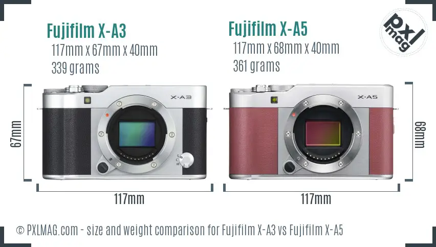 Fujifilm X-A3 vs Fujifilm X-A5 size comparison