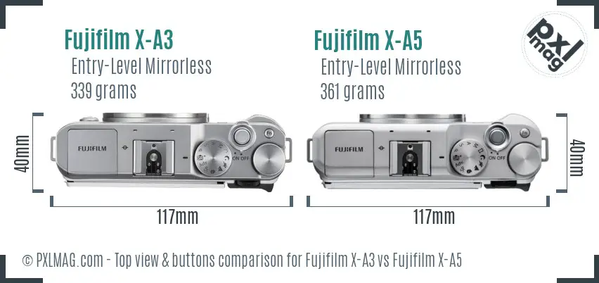 Fujifilm X-A3 vs Fujifilm X-A5 top view buttons comparison