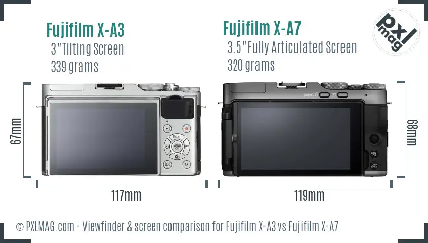 Fujifilm X-A3 vs Fujifilm X-A7 Screen and Viewfinder comparison