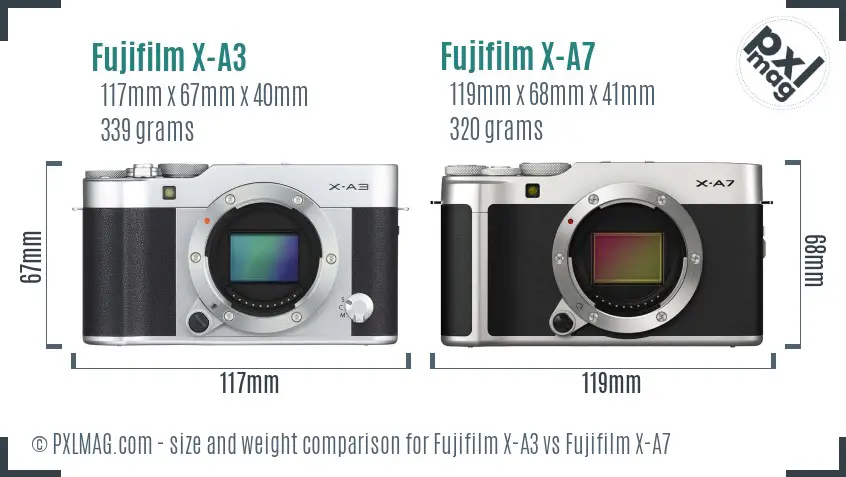 Fujifilm X-A3 vs Fujifilm X-A7 size comparison